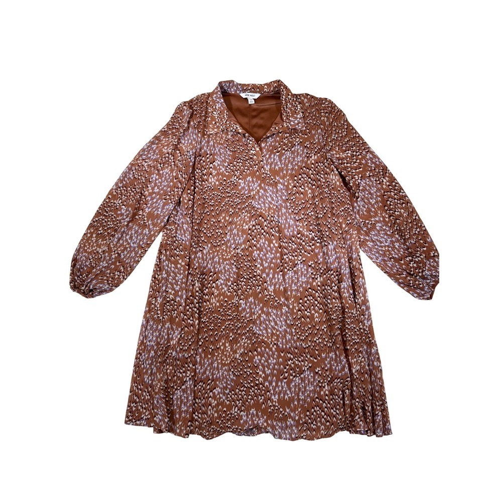 Nine West Womens Brown Purple Abstract Feather Print Long Sleeve Mini Dress M